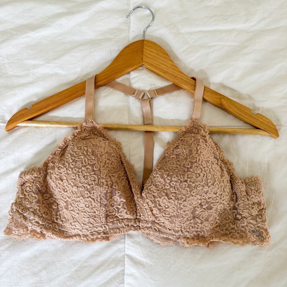 Aerie Lace Bralette Nude Beige Floral Padded Wireless Bra XL